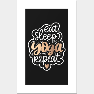 Eat Sleep Yoga Repeat Golden Inspirational Quote Posters and Art